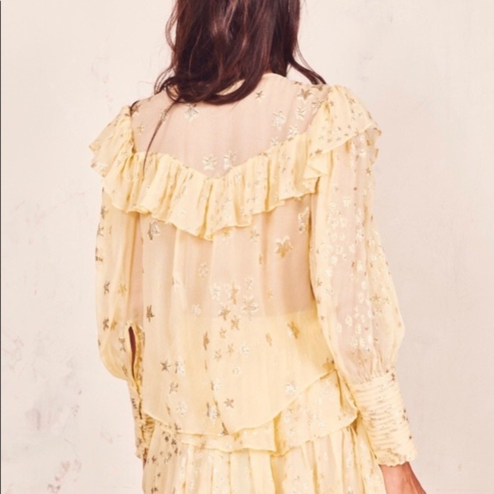 NWT LoveShackFancy Harleigh Metallic Silk Top Sunflower Yellow Romantic Regency - Picture 5 of 13